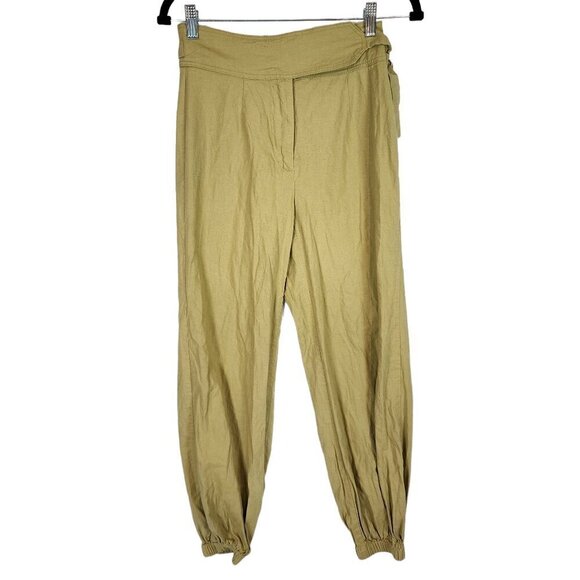 Urban Outfitters Bohemian Christina Tapered Wrap Pants Joggers Linen Blend Green - Picture 2 of 11